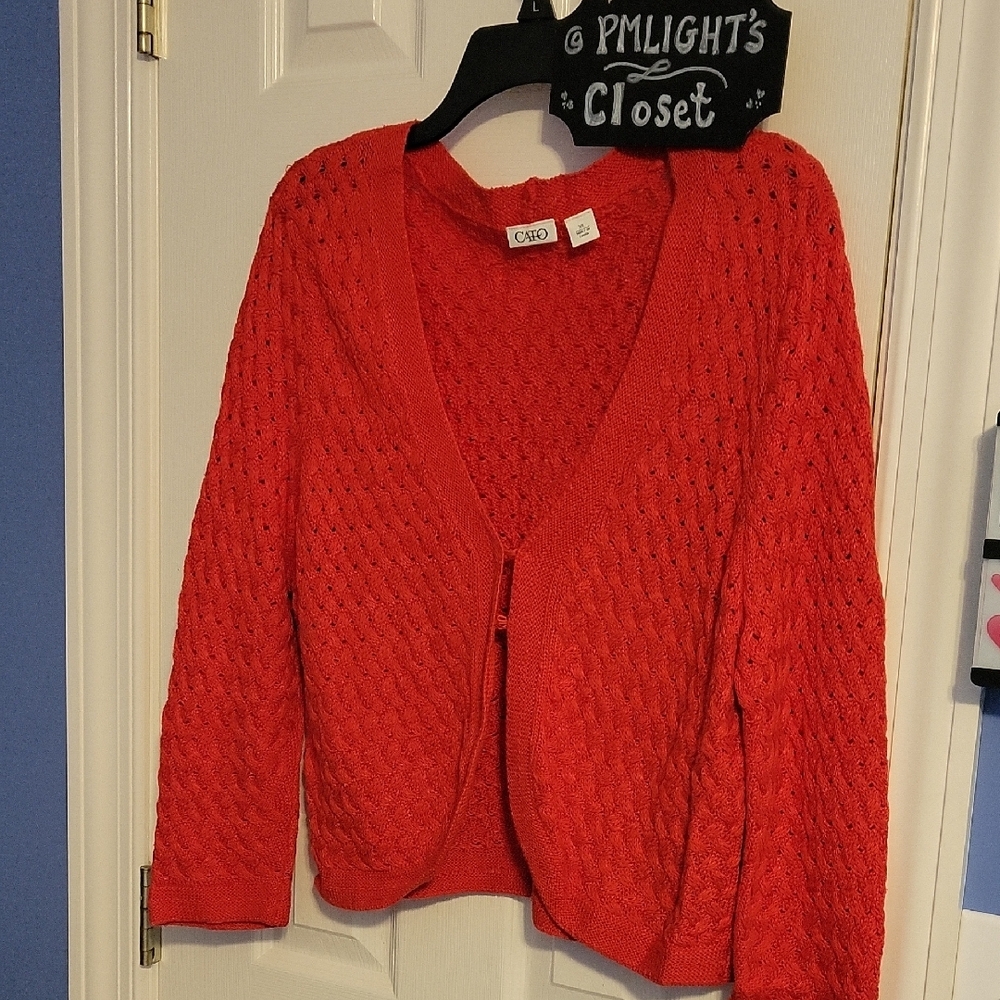 Cato's Orange Cable Knit Cardigan Sweater XL Cropped